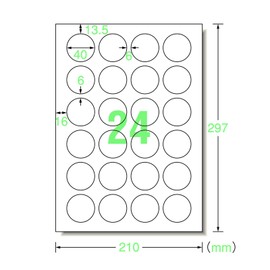 Label Stickers, Glossy Film, Transparent, Strong Adhesion, A4 Form, 24 Sides, Round, Diameter 1.6 inches (40 mm), Sticker Paper, Compatible with All Printers, Inkjet & Laser Printer (10 Sheets, 240