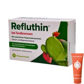 Refluthin bei Sodbrennen 1x 48 Kautabletten I Minzgeschmack I säurebedingte Magenbeschwerden & saures Aufstoßen I mit Calcium, Magnesium & Feigenkaktusextrakt I Spar-Set plus Pharma Perle give-away