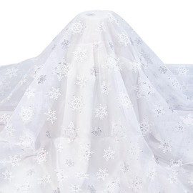 MAYJOYDIY 2.2 Yard White Snowflake Tulle Fabric 59~63inch Sheer Organza Fabric with Velvet Snowflake Pattern for Garment Accessorie, Veils Dress, Curtain Home Christmas Decorations
