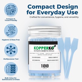 Kopperko Mini Cosmetic Spatula (2.5”, 100 Pack) - Small Plastic Spatula for Skincare, Creams, & Crafts | Makeup Spatula or Multipurpose Mini Applicator for Mixing, Cosmetic, Face Mask | Sky Blue