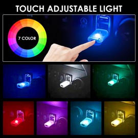 Pack of 2 Mini USB LED Neon Light for Car Interior, 7 Colours Adjustable Atmosphere Light, Car Interior Lighting, Suitable for Car, Laptop, Computer, Home Decoration