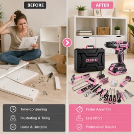 20V Pink Cordless Drill Tool Kit for DIY Repairs – Electric Drill Driver Set with Battery & Tool Box