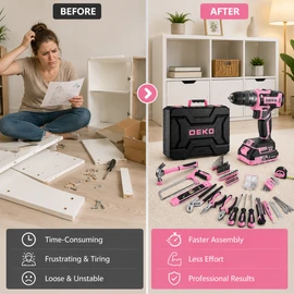 20V Pink Cordless Drill Tool Kit for DIY Repairs – Electric Drill Driver Set with Battery & Tool Box