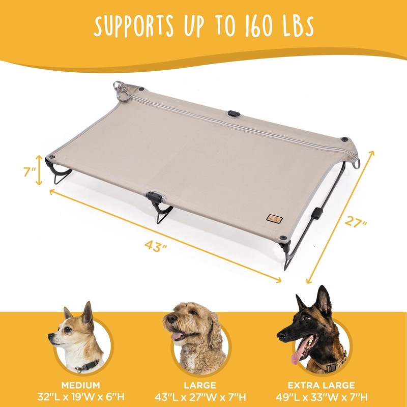 CANINE CANYON Daisy Cot, Large Foldable Elevated Dog Bed, Portable