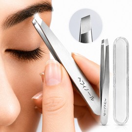 Fine-bristled precision tweezers eyebrow tweezers diagonal tip, 1 piece, silver / 미세모 정밀 족집게 눈썹 핀셋 사선팁, 1개, 실버