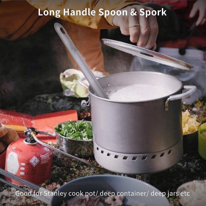 LSYJING Titanium Long Handle Spoon Fork Combination, Portable Camping Tableware