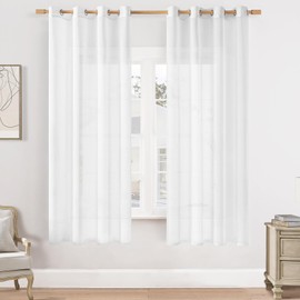 Softalker Curtains with Eyelets Short Stores Scarves Curtain White Transparent Curtain Eyelet Curtain 160 cm High Set of 2 for Living Room Bedroom
