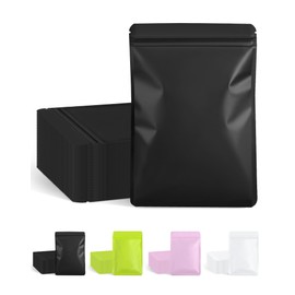 100 Pack Resealable Packaging Bags for Small Business Double-Sided Color Smell Proof Bags for Food Storage Flat Bags (Black, 2.7" x 3.8")