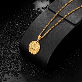 Zodiac Necklace for Men, Stainless Steel 12 Constellation Mens Necklace, Horoscope Astrology Embossed Pendant Necklace, Birthday Gifts for Women and Men (Gold Aries (3.21-4.19))