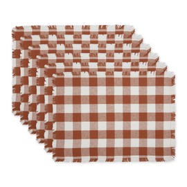 DII Heavyweight Fringed Check Tabletop Collection, Placemat Set, 13x19, Cinnamon, 6 Piece