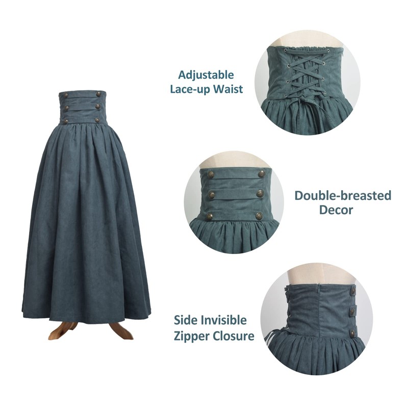 BLESSUME Gothic Lolita Steampunk High Waist Walking Skirt - Green,