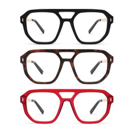 AMOMOMA Retro Square Aviator Reading Glasses for Women,Blue Light Blocking Computer Readers reading glasses men AM6166 Black/Tortoise/Red 3.00