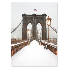 ArtMalore Brooklyn Bridge Snow New York City Holiday Greeting Card - 5x7 Inch, Blank Inside, Premium Card Stock with Eco-Friendly Envelope, Frame-Ready, Made in USA