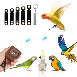 Bird Leash, Elyssnova 2024 New Bird Harness, Retractable Parrot Leash, Used for Bird Flight Training, 0-20 Feet Freely Adjustable, Suitable for Various Birds (Suede Ankle Rings, Brown Bear)