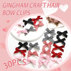 SAWINDA 30PCS Pink Hair Bows Gingham Craft Mini Bows for Hair Small Bow Hair Clips Cute Silk Hair Ribbons Bowknot Barrettes Sweet Bows Claw Clips Y2k Hair Clips Accessories for Teens Girls