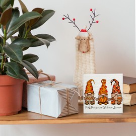 OVAcational Fall Gnome Wooden Box Sign Desk Decor, Farmhouse Autumn Pumpkin Maple Leaf Harvest Gnome Wood Block Sign for Home Kitchen Office Desk Table Shelf Wall Decorations, 5x5 Inch