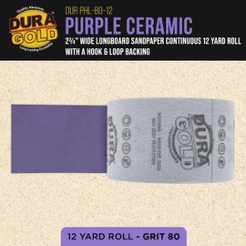 Dura-Gold Premium 80 Grit Purple Film Ceramic Longboard Sandpaper, 2-3/4" Wide Continuous 12 Yard Roll - Hook & Loop Backing for Auto & Woodworking Air File Long Board Sanders, Hand Sanding Blocks