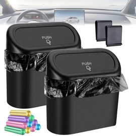 2 Piezas Mini Bote de Basura Para Auto con Tapa, bote de basura carro pequeo, porttil bote de basura para carro, con 10 rollos de bolsas de basura y  