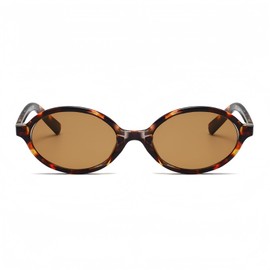 qinqilanqi-S Retro oval sunglasses for men and women, classic round/oval 90s sunglasses, fashionable and UV protection glasses, Tee/leopard tee