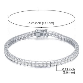 Tennis Bracelet for Women, HZX JELEY Sterling Silver 925 CZ Tennis Bracelet,Cubic Zirconia Diamond Bracelet with Tongue Clasp Jewelry (6.75-7.25 Inch) (3.0mm Princess Fang Diamond Platinum, 6.75 Inch)