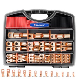 Kuject 120PCS Battery Cable Ends AWG 1 2 4 6 8 1/0 2/0 Gauge, 60PCS Heavy Duty Copper Wire Lugs Kit, Battery Cable Terminal Connectors Assortment with 60PCS 3:1 Heat Shrink Tubing