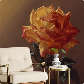 Orange Rose Wall Murals Peel and Stick 89" W X 98" H Large Floral Wallpaper Boho Vintage Canvas Peony Wall Paintings 3D Nature Wall Art for Living Room Bedroom Entrance