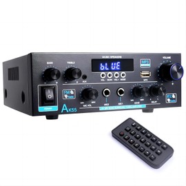 Amplifier Bluetooth 5.0 HiFi Stereo Amplifier Mini AMP Receiver 12V/5A Power Supply with USB, SD, RCA, LED for Karaoke (AK55) 26