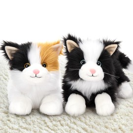 MorisMos Cat Teddy Set, 2pcs 42cm Realistic Kitten Soft Toy, Cuddly Fluffy Calico Cat Plush Toy, Kawaii Stuffed Animal Present for Boys Girls Girlfriend Birthday Deco