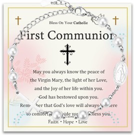 DOA First Holy Communion Gifts for Girls, Pearl Cross Bead Bracelets, First Communion Gifts for Girls