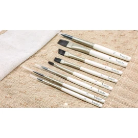 Etchr Gouache Brush Set - Set of 8 Gouache - Vegan-Friendly Paint Brush Set - Travel Brushes with Linen Roll-Up Pouch