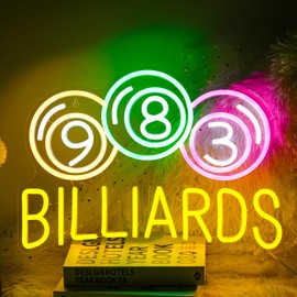 Billiards Neon Sign LED Colorful Neon Light for Wall Decor Dimmable USB Neon Lights for Billiard Room Game Party Decor Bedroom Man Cave Boys Gift（16.9’’X11.8’’）
