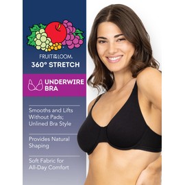 Fruit of the Loom Women's Unlined Underwire Bra-Cotton & Spandex Blend for Natural Shape and Flexibility, BLK/White 86CK/ Grey Heather, 34D