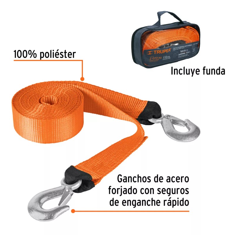 Truper Correa Para Remolque Con Ganchos, 2 X 5.8m