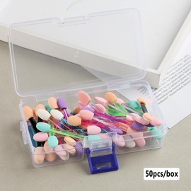 Fcozpjk 50PCS Chrome Nail Powder Applicator Brushes, Disposable Eyeshadow Applicator With Acrylic Storage Box, Nail Glitter Powder Pigment Pen Brush, Nail Art Applicator Tools