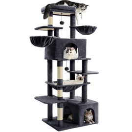 ABCPET Cat Tree Large Cat Tower Tree 68" Multi-Level Cat Tower for Indoor Cats with Sisal Scratching Posts, Widen Cat Perche, Square Hammock, 2 Widen Condos, Scratching Posts, Grey