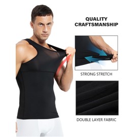 Casey Kevin Men's Compression Vest Thickened Ice Silk Shapewear 4-Way Stretch Abdominal Slimming Tank Tops for Workouts,Black,Large