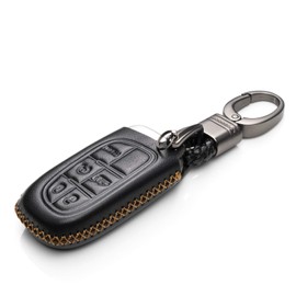 Vitodeco Genuine Leather Smart Key Fob Case Cover Protector for 2014-2018 Jeep Cherokee, 2013-2017 Ram 1500, 2500, 3500 (5 Buttons, Black)