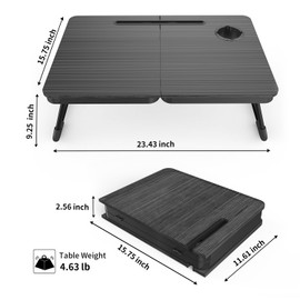 BUYIFY Portable Foldable Laptop Desk for Bed and Couch, Adjustable Lap Desk with Cup Holder and Phone Holder, Ideal for Working, Reading, Writing, and Breakfast (Black)