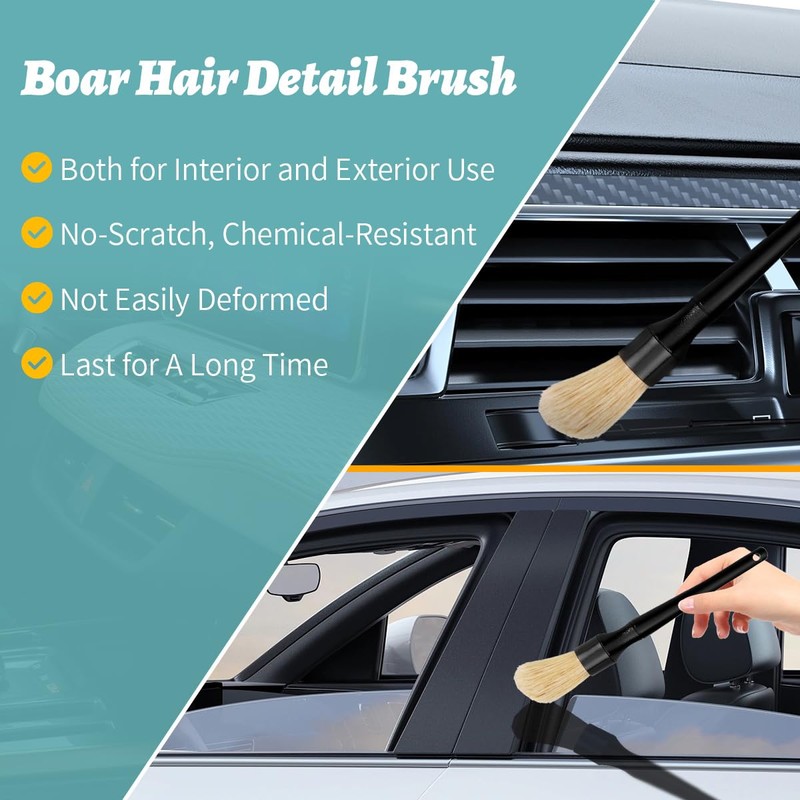 7PCS Car Detailing Brush Set, Ultra Soft Boars Hair Car