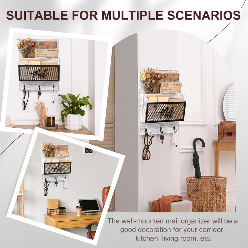Yalikop Mail Organizer Wall Mounted Mail Holder Hanging Key and