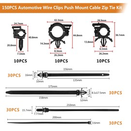 Push Mount Cable Zip Tie Automotive Wire Clips 150PCS Car Wire Loom Routing Clip Assortment 7 Different Sizes Wiring Harness Clips Replacement for Cars Boat Trailer UTV Jeep Wrangler