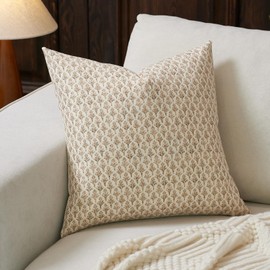 FIOUOVO Floral Pillow Covers 18x18 Pillow Cover Block Print Couch Pillows for Living Room Decorative Neutral Accent Throw Pillow Covers, 1PC, Cognac Brown