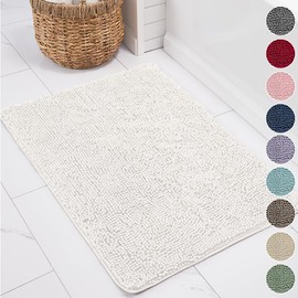 KANGAROO Bathroom Rugs, Chenille Soft Absorbent Bath Rug, Shaggy Shower Mat, Quick Dry Machine Wash Bathmat, Plush Carpet Mats for Tub, Bathtub and Room Home Decor Accessories, 36x24, White