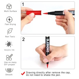 DIGIELE Rock Painting Pens Brush Tip, 12 Colours Stones Painting Permanent Acrylic Paint Markers with Soft Flexible Tip, 2mm - 6mm Drawing for Kids and Adults DIY, Art Supplies & Calligraphy Painting