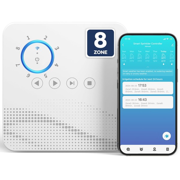 tolviviov Smart Sprinkler Controller, 8-Zone Indoor WiFi Irrigation Controller, App