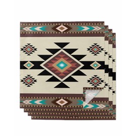 Kitchen Dinner Napkins Set of 4, Southwestern Cloth Napkins Reusable Washable Table Napkins for Weddings Cocktail Parties Holiday Table Decor 20x20 Inch Native American Boho Tribal Vintage