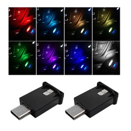 Povtii - 2 luces LED USB tipo C para ambiente, mini luz LED RGB de 8 colores, lámpara de ambiente interior con brillo ajustable para automóvil, hogar, portátil, piezas de iluminación para automóviles