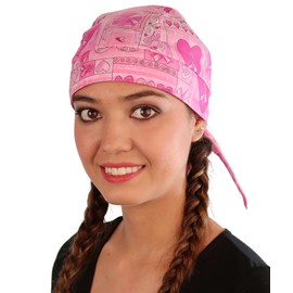 Sparkling EARTH - Skull Caps Doo Rags Do Rag Durag Headwrap Head Wraps Skullies - Made in The USA! (1, Pink Ribbon Squares)