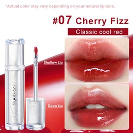 JUDYDOLL Ice Watery Lip Gloss, Mirror Lip Glaze, Glossy Lip Stain, Transfer-Proof, Metal Applicator, Waterproof, Long-Lasting, Moisturizing, Liquid Lipsticks, Plumping, Not Easy To Fade, Makeup, Cosmetics:_#07 Cherry Fizz