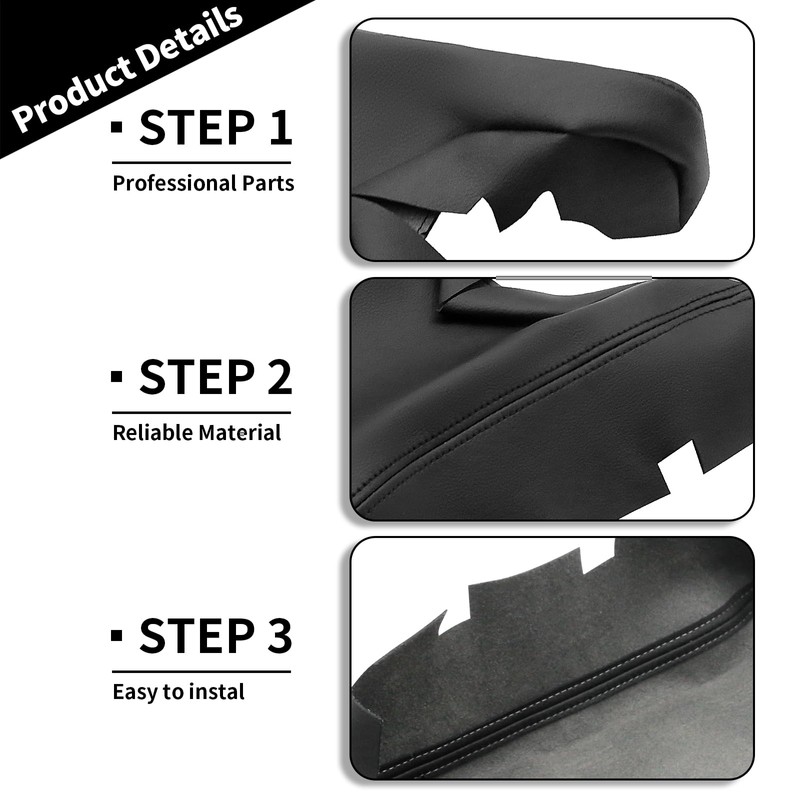 laffoonparts Black Leather Center Console Lid Armrest Cover Skin, Leather